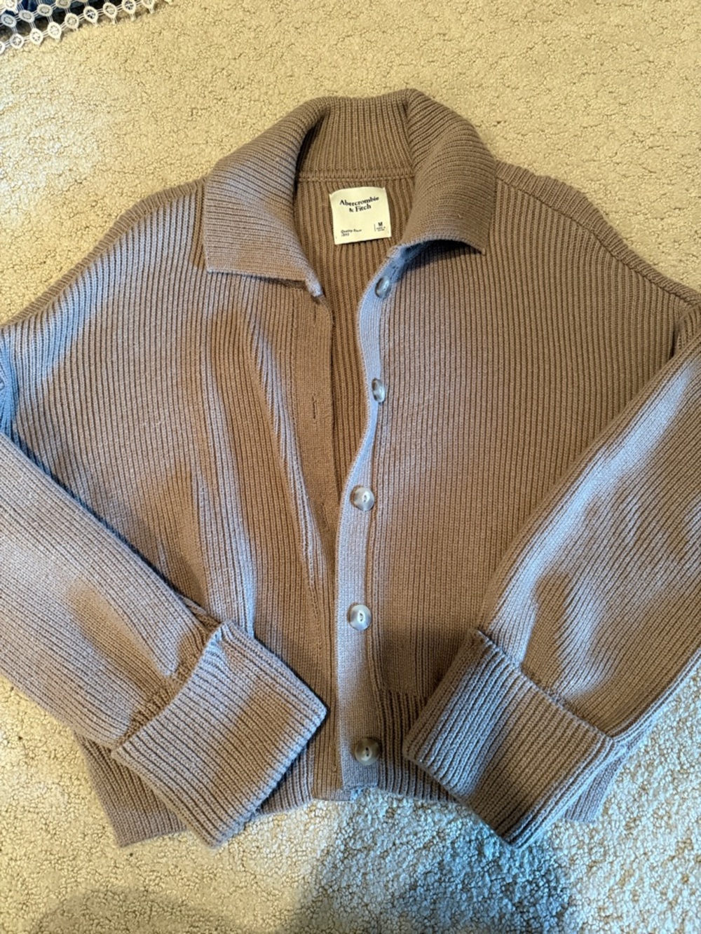 Abercrombie & Fitch Taupe Ribbed Button-Front Cardigan